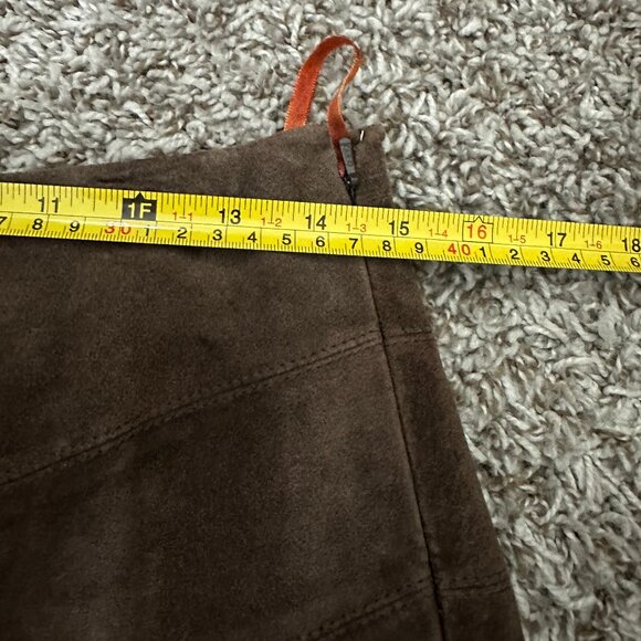 100% Leather Brown Suede Knee Length Skirt ATL Sz 4 Dark academia western - Picture 3 of 8